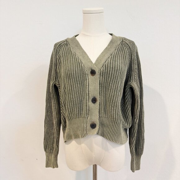 DR2 by Daniel Rainn Button Up Ribbed Knit Cardigan Sweater Top Boho Green Small - Picture 1 of 8